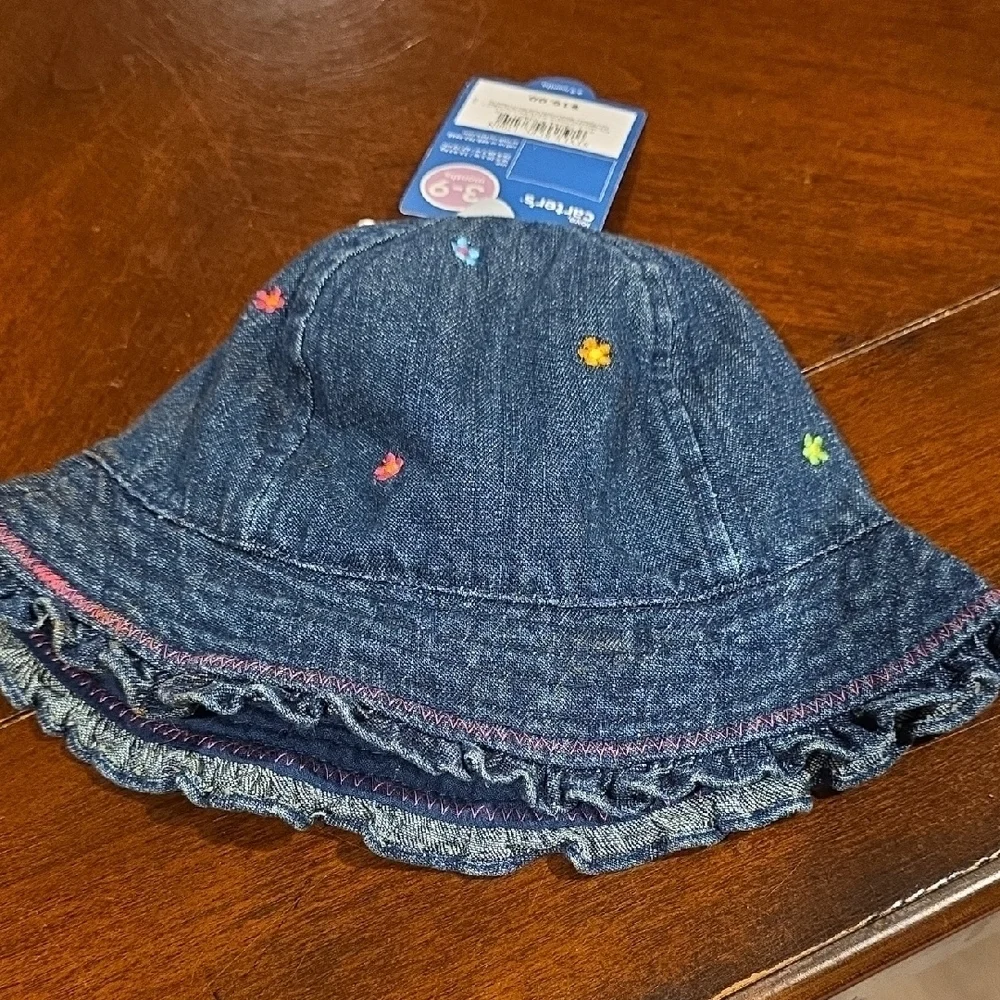 (J59) Carter's Denim Hat with Colorful Butterfly Sz 3-9 m